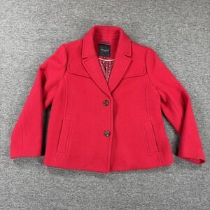Talbots Jacket Womens 14 Petite Red Wool Blend Lined Button Front Peacoat
